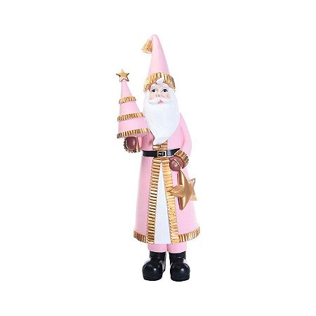 Enfeite Decorativo de Resina Noel Rosa e Ouro com Estrela - 41cm - 1 unidade - Cromus - Rizzo