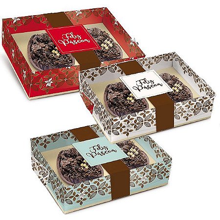 Caixa New Practice Dois Meio Ovo Mini 50g 14,5x11x4cm Chocolate Sortido - 06 unidades - Cromus Páscoa - Rizzo Embalagens