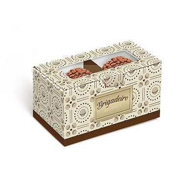 Caixa para 2 brigadeiros 8,5x5x4,5cm Brigadelícia Marfim - 10 unidades - Cromus - Rizzo Embalagens