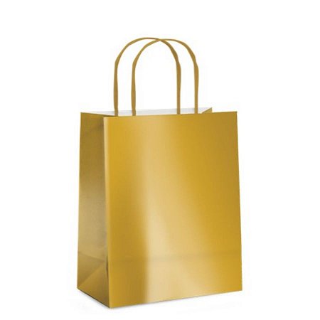 Sacola de Papel P 21,5x15x8cm - Ouro Brilho - Embalagem Econômica - 10 unidades - Cromus - Rizzo