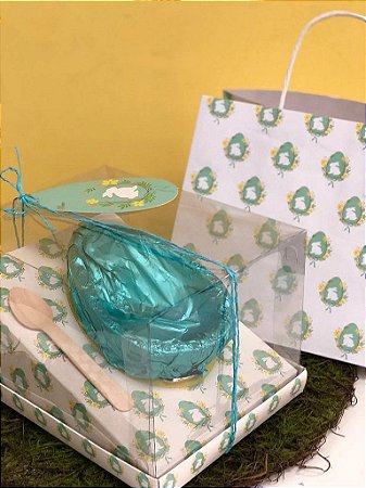 Kit Caixa Inclinada com Sacola - Caribe Branca - Ovos 350g ou 500g Decora Doces Rizzo Confeitaria