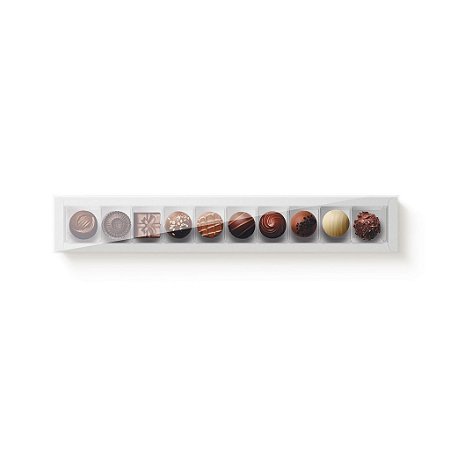 Caixa 10 Doces Retangular Branco com Tampa Cristal - 10 unidades - 39x6x4cm - Cromus Profissional - Rizzo Confeitaria