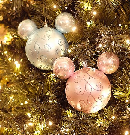Kit Bolas Mickey  Azul Claro e Rosa Claro 10cm - 02 unidades Natal Disney - Cromus - Rizzo