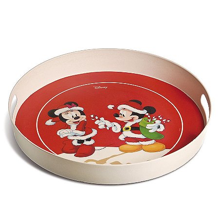 Bandeja Redonda Fibra de Bambu Mickey e Minnie Fun 40cm - 01 unidade - Natal Disney - Cromus - Rizzo