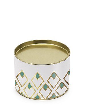 Lata para Bombons Branco Detalhes Turquesa P - 7x10cm - 01 unidade - Cromus - Rizzo Embalagens
