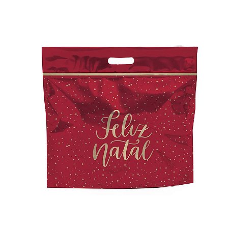 Sacola Metalizada com Zip - Feliz Natal Vermelho e Ouro - 32x40+5cm - 1 unidade - Cromus - Rizzo
