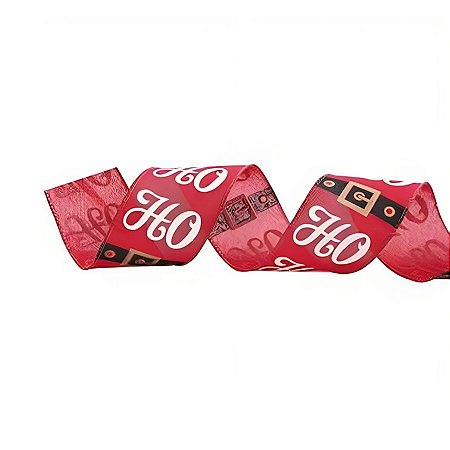 Fita Aramada Ho Ho Ho - Vermelho - 6,3cmx9,14m  - 1 unidade - Cromus - Rizzo