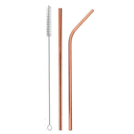 Jogo de Canudos de Inox com Escova Rosê