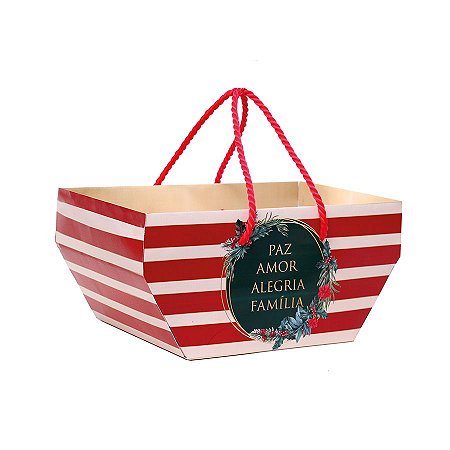 Cesta de Papel Cartão com Alça Desejos 25x15x4cm - 01 unidade - Cromus Natal - Rizzo Embalagens
