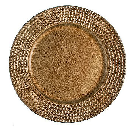 Sousplat Tecido com Borda Quadriculada Ouro 33cm - 01 unidade - Cromus Natal - Rizzo