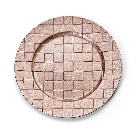Sousplat Quadriculado Rose Gold 33cm - 01 unidade - Cromus Natal - Rizzo