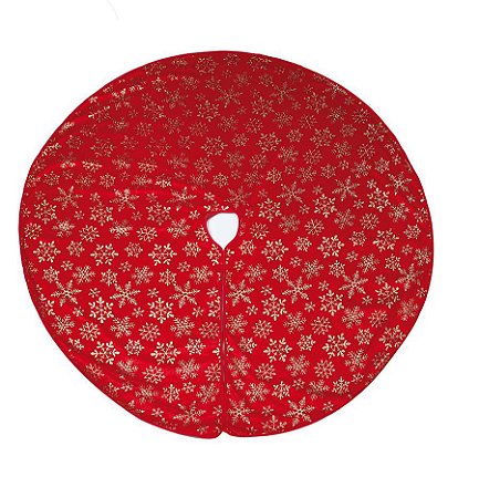 Saia para Árvore Vermelho Flocos de Neve Ouro 120cm - 01 unidade - Cromus Natal - Rizzo