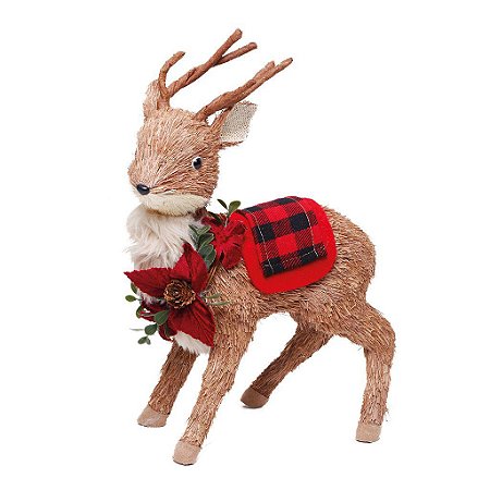 Rena em Pé com Sela Xadrez 36cm - 01 unidade - Cromus Natal - Rizzo