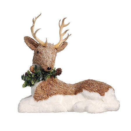 Rena Crespinha Deitada com Guirlanda Marrrom 35cm - 01 unidade - Cromus Natal - Rizzo