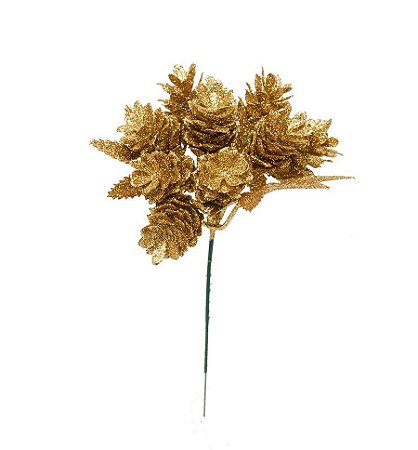 Pick Pinha Dourado com Glitter 20cm- 01 unidade - Cromus Natal - Rizzo