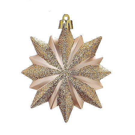 Enfeite para Pendurar Floco de Neve Marfim e Ouro 10cm - 01 unidade - Cromus - Rizzo