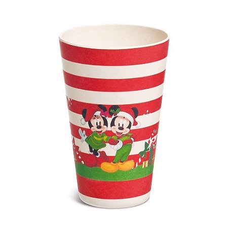 Copo Fibra de Bambu 400ml Mickey e Minnie Listras - 01 unidade - Natal Disney - Cromus - Rizzo