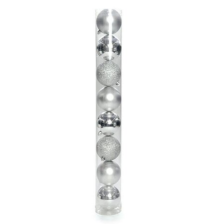 Bolas em Tubo Prata 5cm - 08 unidades - Cromus Natal