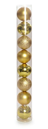 Bolas em Tubo Ouro 6cm - 08 unidades - Cromus Natal