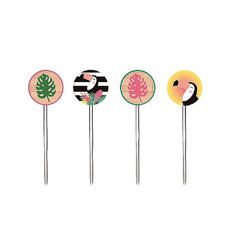 Pick Decorativo Sortido - Festa Tropical Tucano - 12 unidades - Cromus - Rizzo Festas