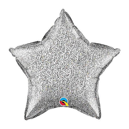 Balão de Festa Microfoil 20" 51cm - Estrela Glittergraphic Prata - 01 Unidade - Qualatex - Rizzo Balões