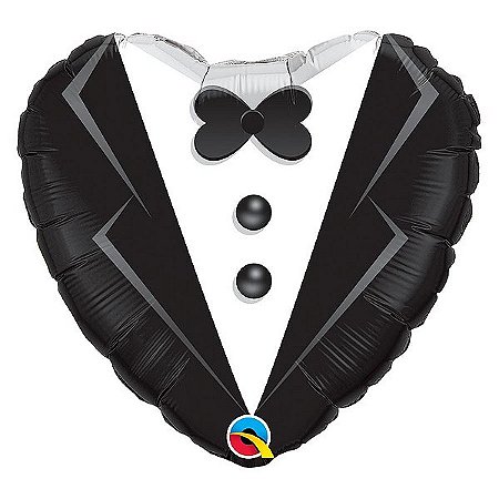 Balão de Festa Microfoil 18" 45cm - Coração Smoking de Casamento - 01 Unidade - Qualatex - Rizzo Balões