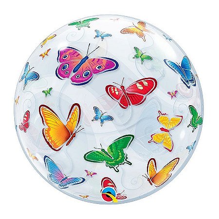 Balão de Festa Bubble 22" 56cm - Borboletas - 01 Unidade - Qualatex - Rizzo Balões