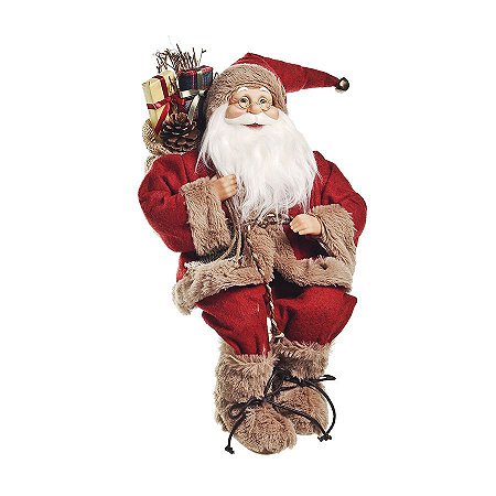 Noel Sentado com Casaco Vermelho e Bege 45cm - 01 unidade - Cromus Natal - Rizzo