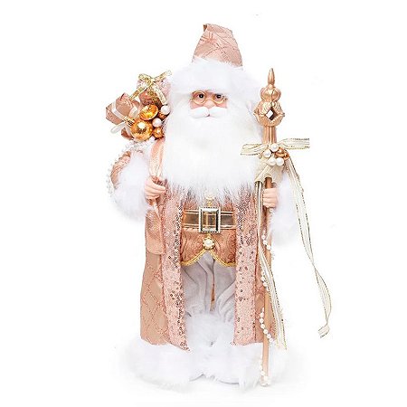 Noel em Pé com Cetro Rose e Branco 42cm  - 01 unidade - Cromus Natal - Rizzo