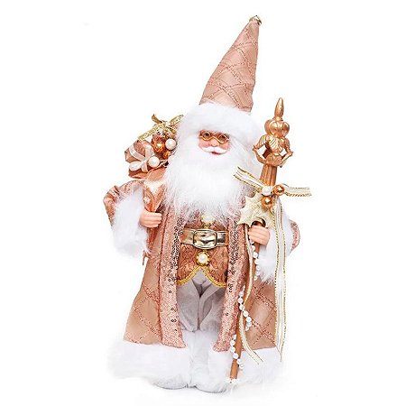 Noel em Pé com Cetro Rose e Branco 32cm  - 01 unidade - Cromus Natal - Rizzo