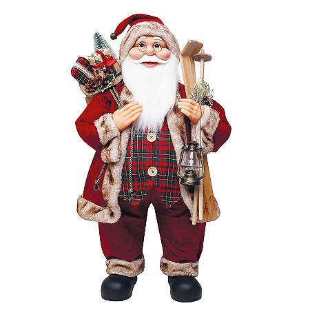 Noel com Presentes Vermelho Verde Xadrez e Marrom 75cm - 01 unidade - Cromus Natal - Rizzo