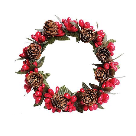 Mini Guirlanda Vermelho Verde e Marrom com Pinhas 10cm - 01 unidade - Cromus Natal - Rizzo