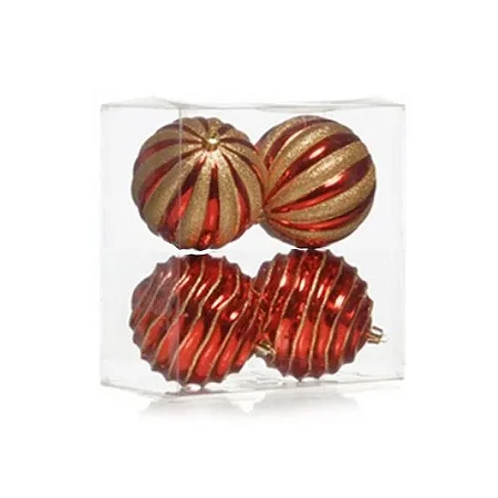 Kit Bolas Texturizadas Sortidas Vermelho e Ouro Glitter 10cm - 04 unidades - Cromus Natal - Rizzo