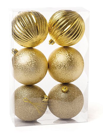 Kit Bolas Texturizadas Gomos Ouro 10cm - 06 unidades - Cromus Natal - Rizzo