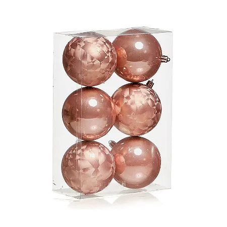 Kit Bolas Texturizadas e Lisas Rose Gold 8cm - 06 unidades - Cromus Natal - Rizzo