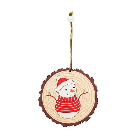 Enfeite para Pendurar Redondo de Madeira - Boneco de Neve - 8cm - 1 unidade - Cromus - Rizzo