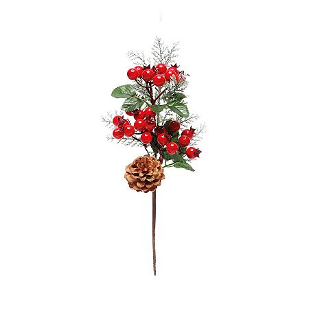 Galho Folhas, Frutas e Pinha - Verde/Vermelho - 25cm - 1 unidade - Cromus - Rizzo