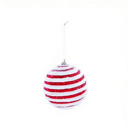 Bolas de Natal Listrada - Vermelho/Branco - 10cm - 4 unidades - Cromus - Rizzo