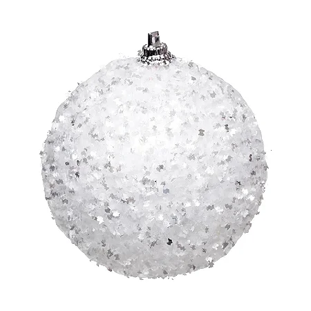 Kit Bola Nevada Glitter Branco 10cm - 04 unidades - Cromus Natal - Rizzo