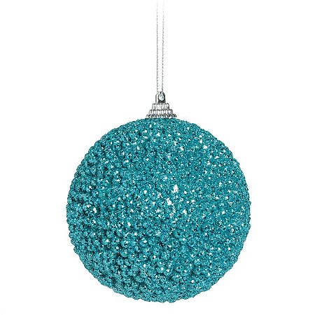 Bola de Natal Azul com Glitter - 6 Unidades - 8cm  - 6 unidades - Cromus - Rizzo