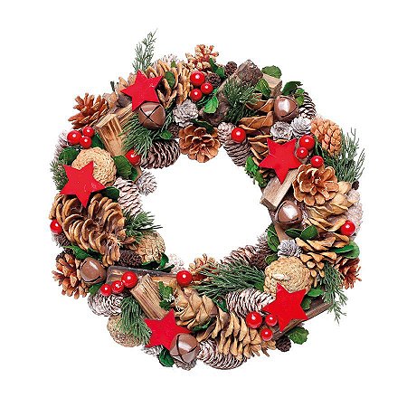 Guirlanda Decorada Pinha e Estrela Verde 34cm - 01 unidade - Cromus Natal - Rizzo
