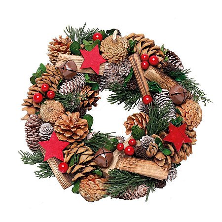 Guirlanda Decorada Pinha e Estrela Verde 30cm - 01 unidade - Cromus Natal - Rizzo