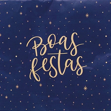 Guardanapo de Papel Natal Boas Festas Azul/Ouro 32,5cm - 20 folhas - Cromus Natal - Rizzo Embalagens