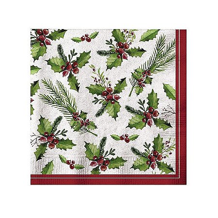 Guardanapo de Papel Azevinho 33cm - 20 folhas - Cromus Natal - Rizzo Embalagens