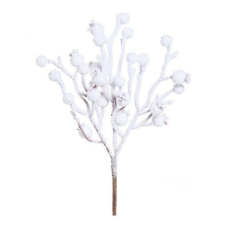 Galho Curto Frutas Nevadas Branco 25cm - 01 unidade - Cromus Natal - Rizzo