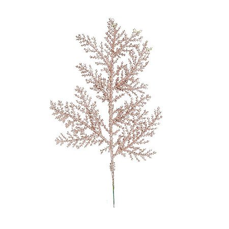 Galho Curto Folhas Glitter Rose Gold 25cm - 01 unidade - Cromus Natal - Rizzo