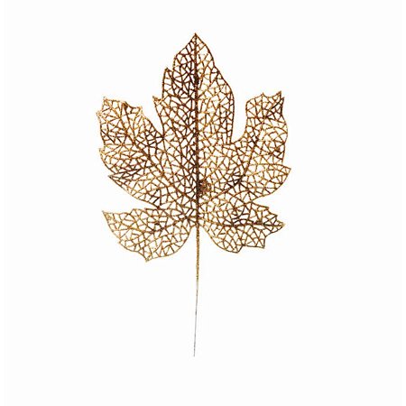 Galho Curto Folha Glitter Ouro 15cm - 01 unidade - Cromus Natal - Rizzo