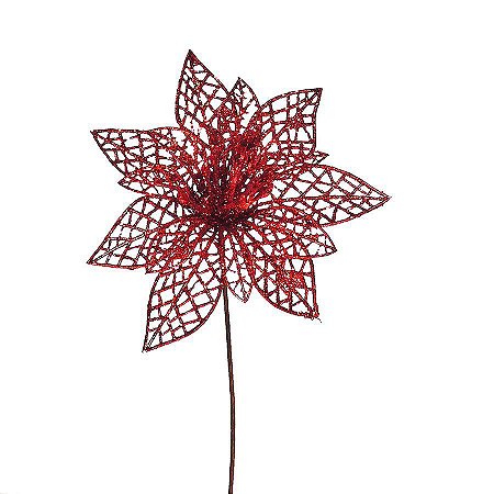 Flor Pétalas Vazadas e Miolo Berry Vermelho 19cm - 01 unidade - Cromus Natal - Rizzo