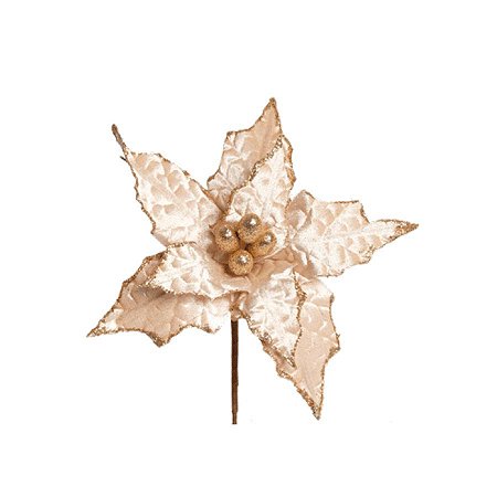 Flor Cabo Curto Poinsettia Nude Brilhante com Glitter 25cm - 01 unidade - Cromus Natal - Rizzo Embalagens