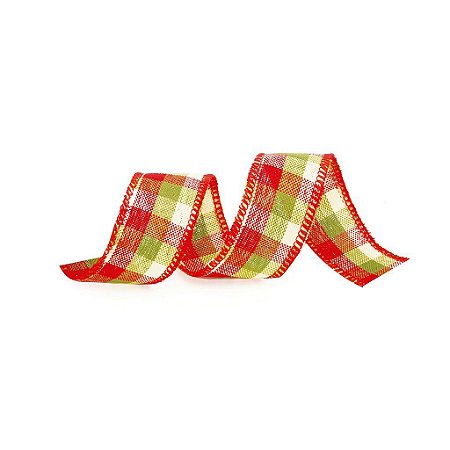 Fita Xadrez Vermelho/Verde 3,8cm - 01 unidade 9,14m - Cromus Natal - Rizzo